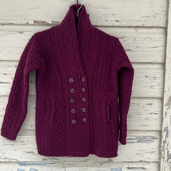Aran Crafts Sweaters - Aran Craft Ireland Merino Wool Double Breasted Cardigan Cable Knit Sweater H